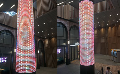 美亚迪P2.5柔性LED圆柱屏亮相韩国地铁站